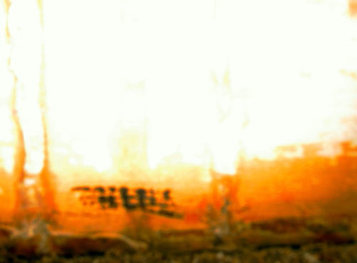 Abstract orange blur with dark scrawled marks