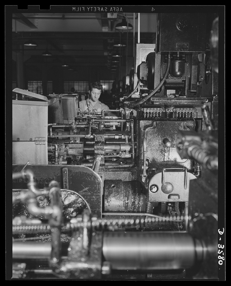 Machinist at a multiple spindle screw machine, 1940s